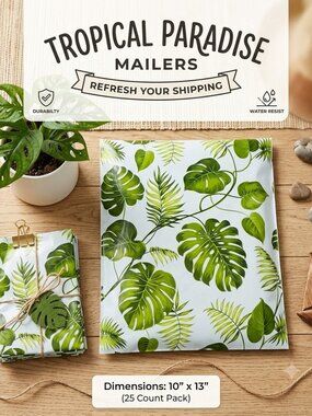 Tropical Palm Monstera Leaf Poly Mailers 10x13 Shipping Envelopes 25 Pack